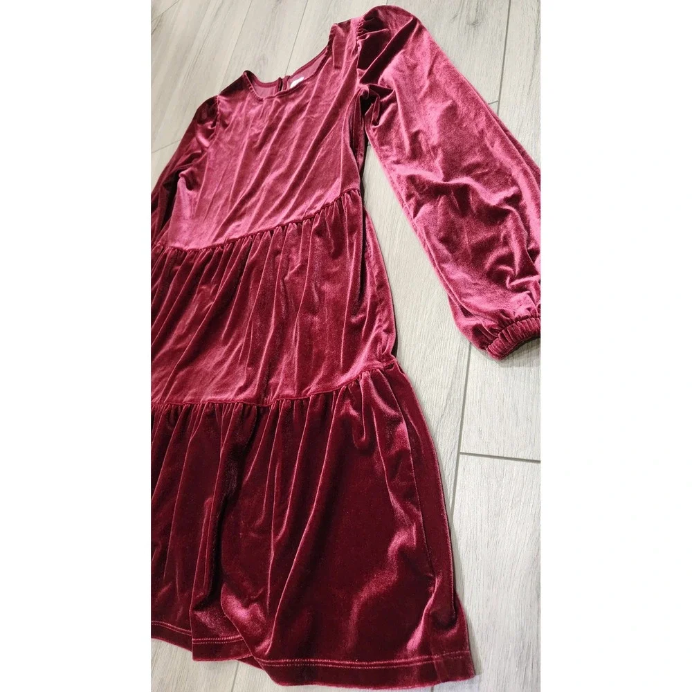 Gap Kids Girls XL 12-13 Burgundy Velvet Tiered Long Sleeve Holiday‎ Dress